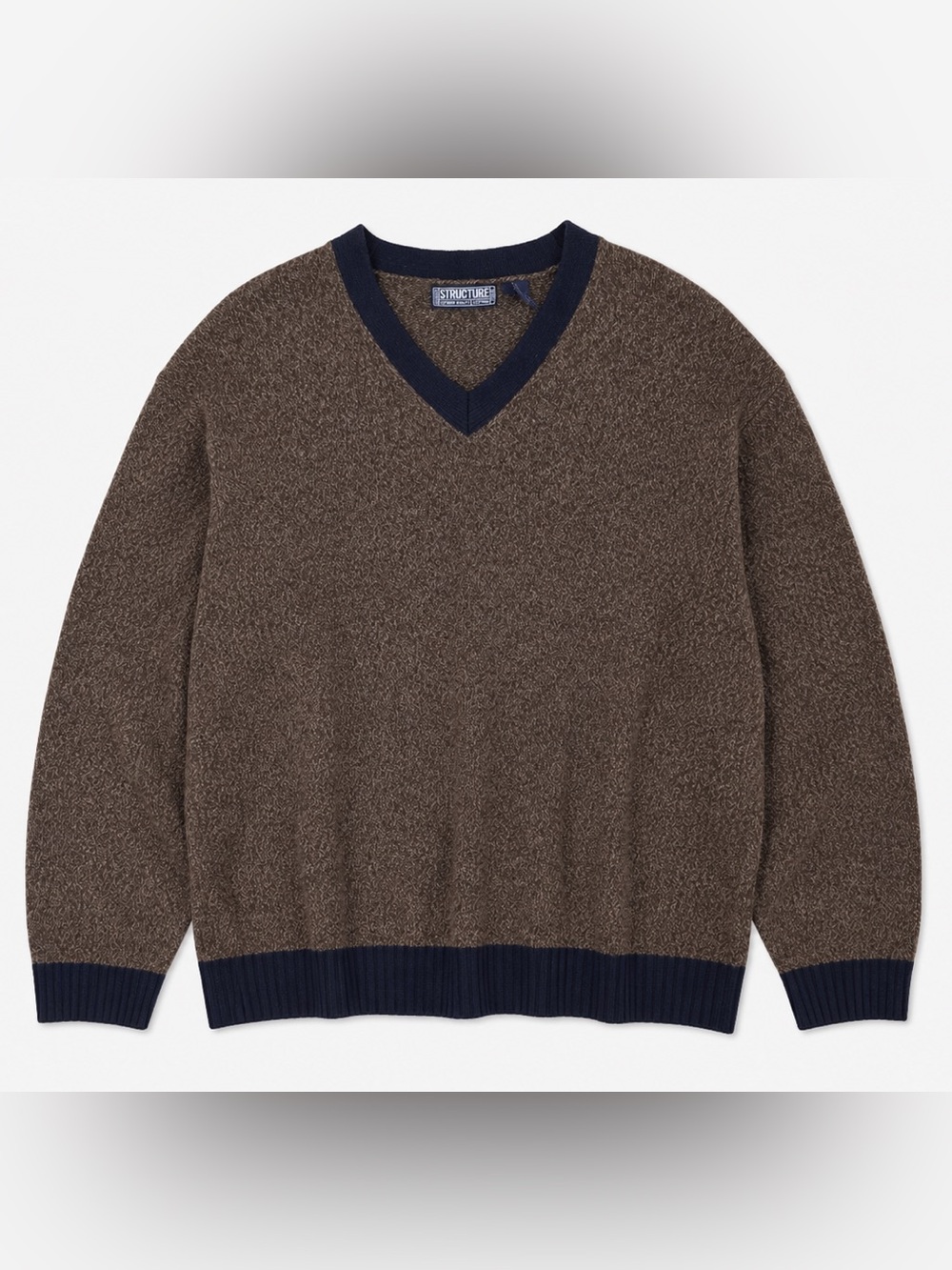 Structure 100% Lambswool V-Neck Sweater XL Brown Heather Woolmark Classic